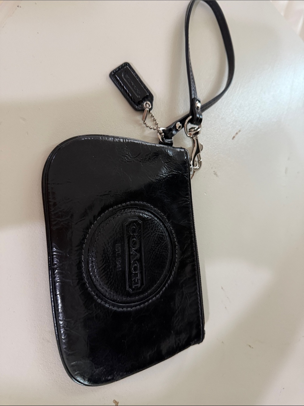 Coach Black Patent Leather Wristlet Phone Pouch